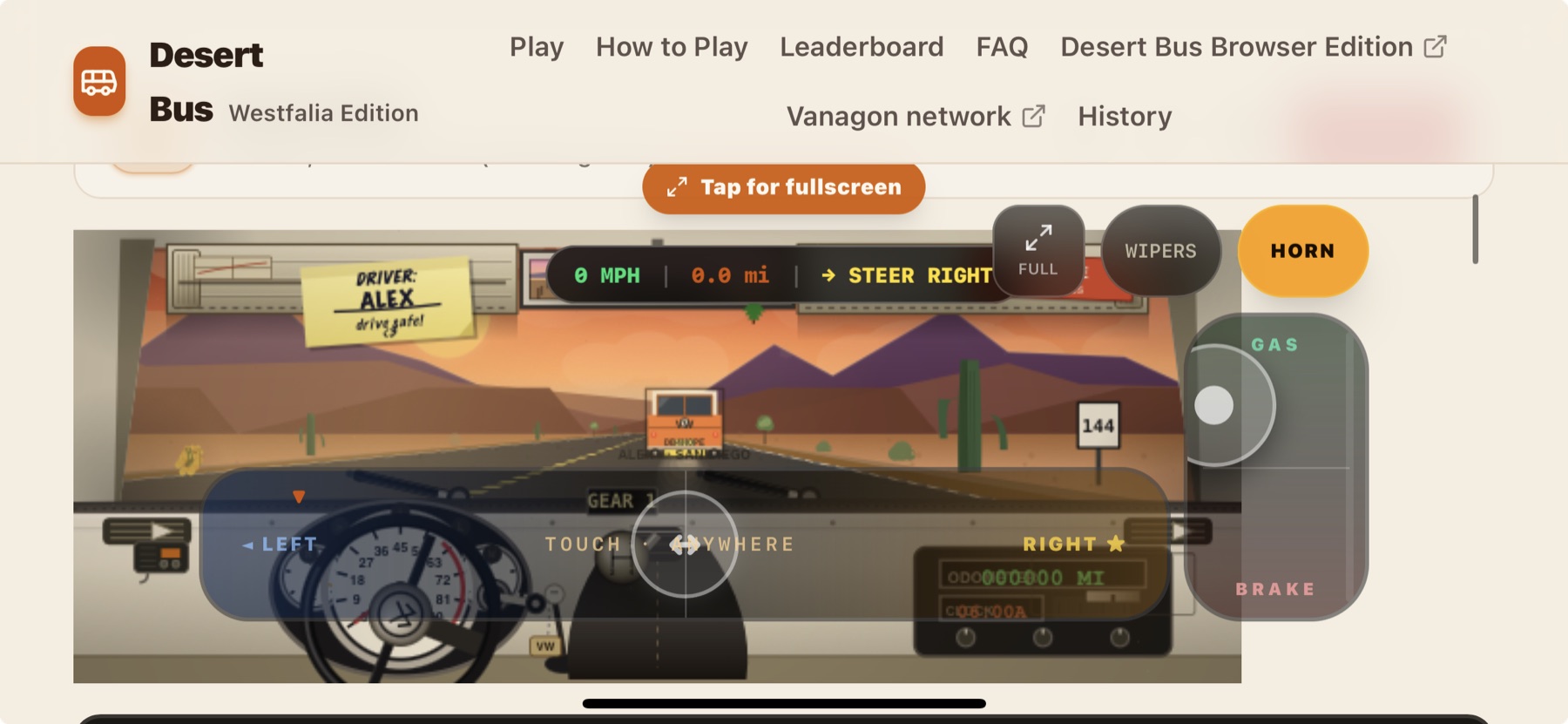 The Westfalia cockpit overlooking a desert highway
